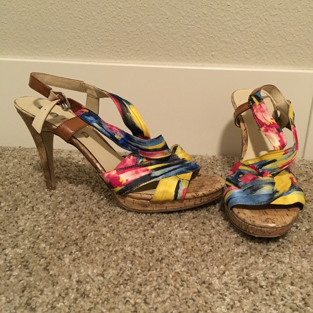 Abstract floral strappy heels